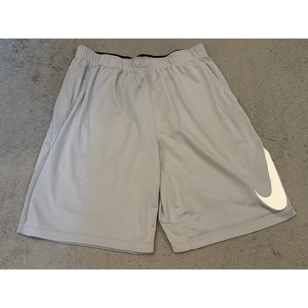 Nike Dri-FIT Mens Gray Basketball Athletic Shorts XL Large Swoosh Mesh Trim